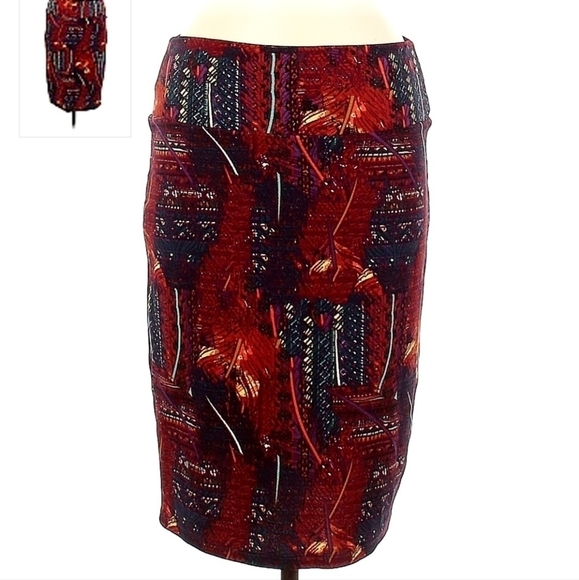 LulaRoe Black Red Abstract Skirt Women's Medium M Stretch Wide Waistband EUC - Picture 2 of 7